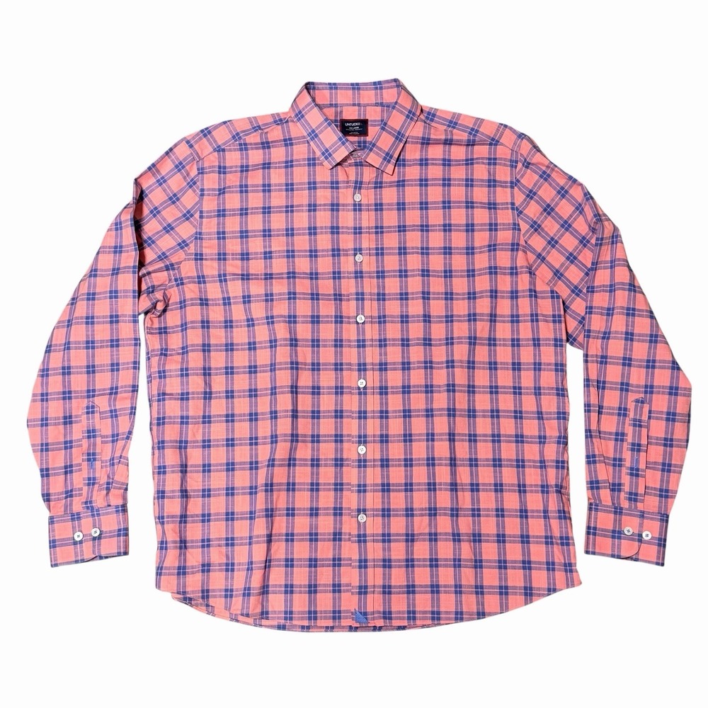 UNTUCKit Men's XXL Pink Blue Plaid Button Front Long Sleeve Shirt Wrinkle Free